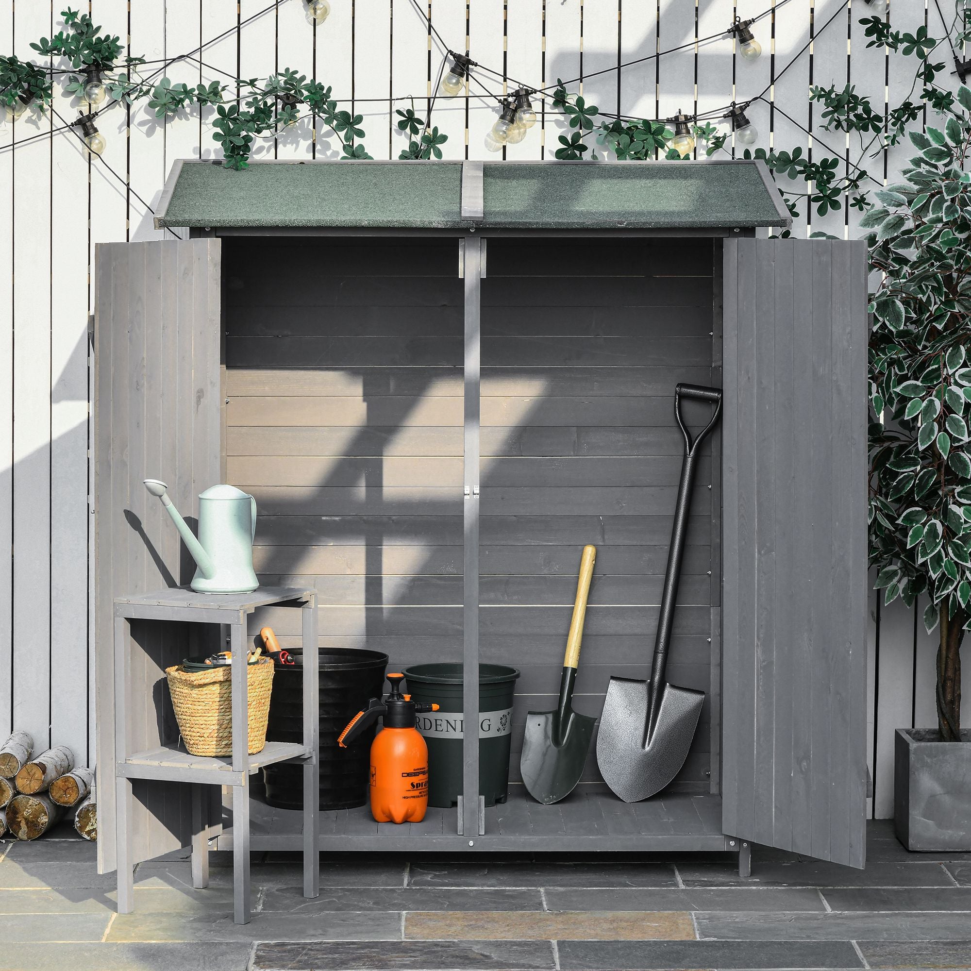 Wooden Garden Storage Shed - Green and Grey 55"L-Patio & Garden > Lawn & Garden > Sheds-DECOROLALA