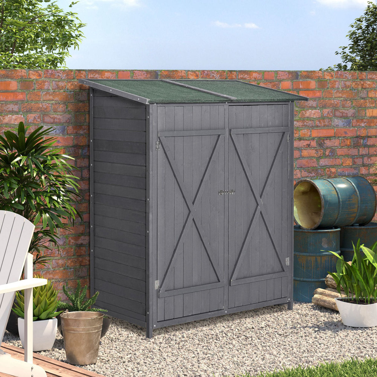 Wooden Garden Storage Shed - Green and Grey 55"L-Patio & Garden > Lawn & Garden > Sheds-DECOROLALA