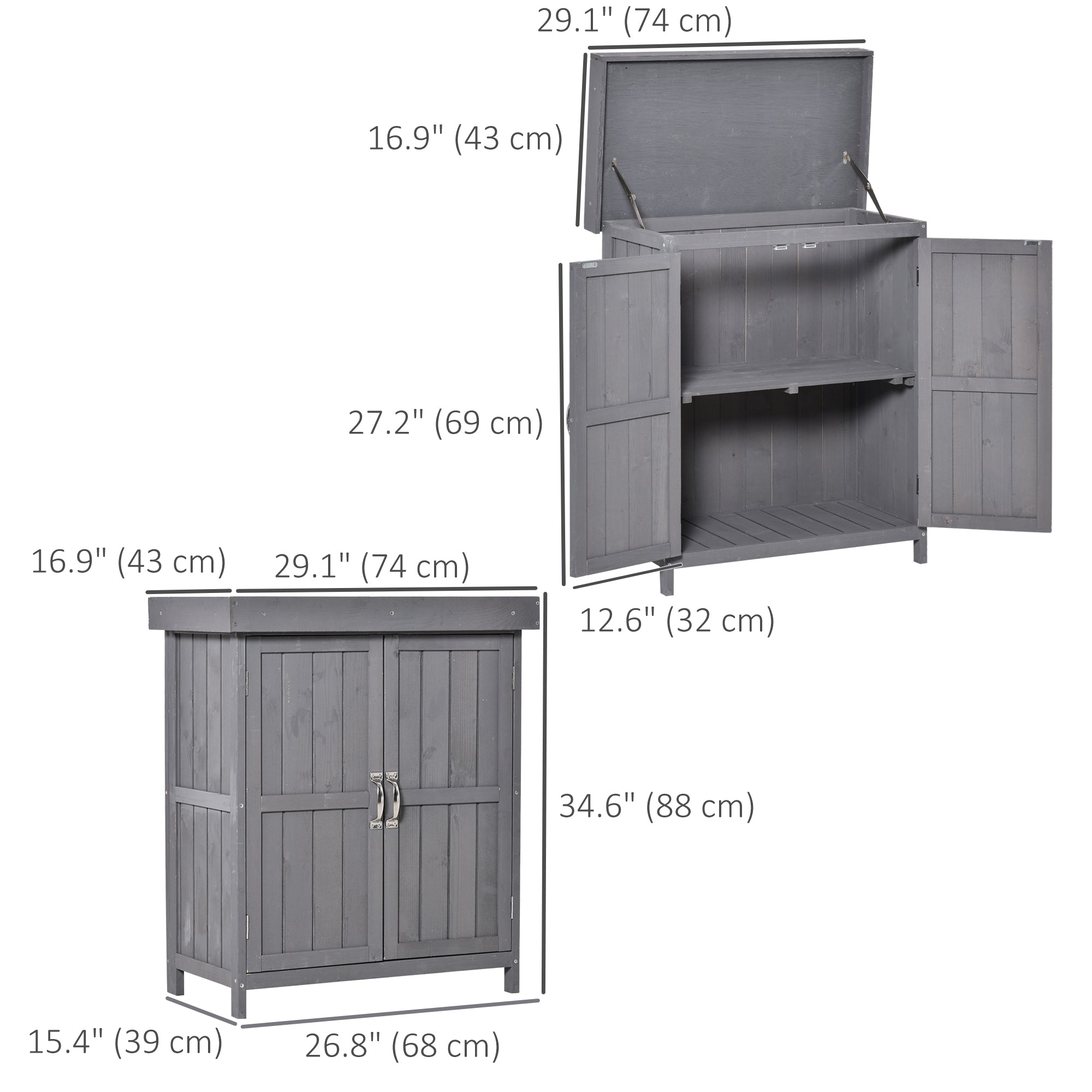 Wooden Garden Tool Storage Shed - Dark Grey 74x43x88cm-Patio & Garden > Lawn & Garden > Sheds > Outdoor Storage Cabinet-DECOROLALA