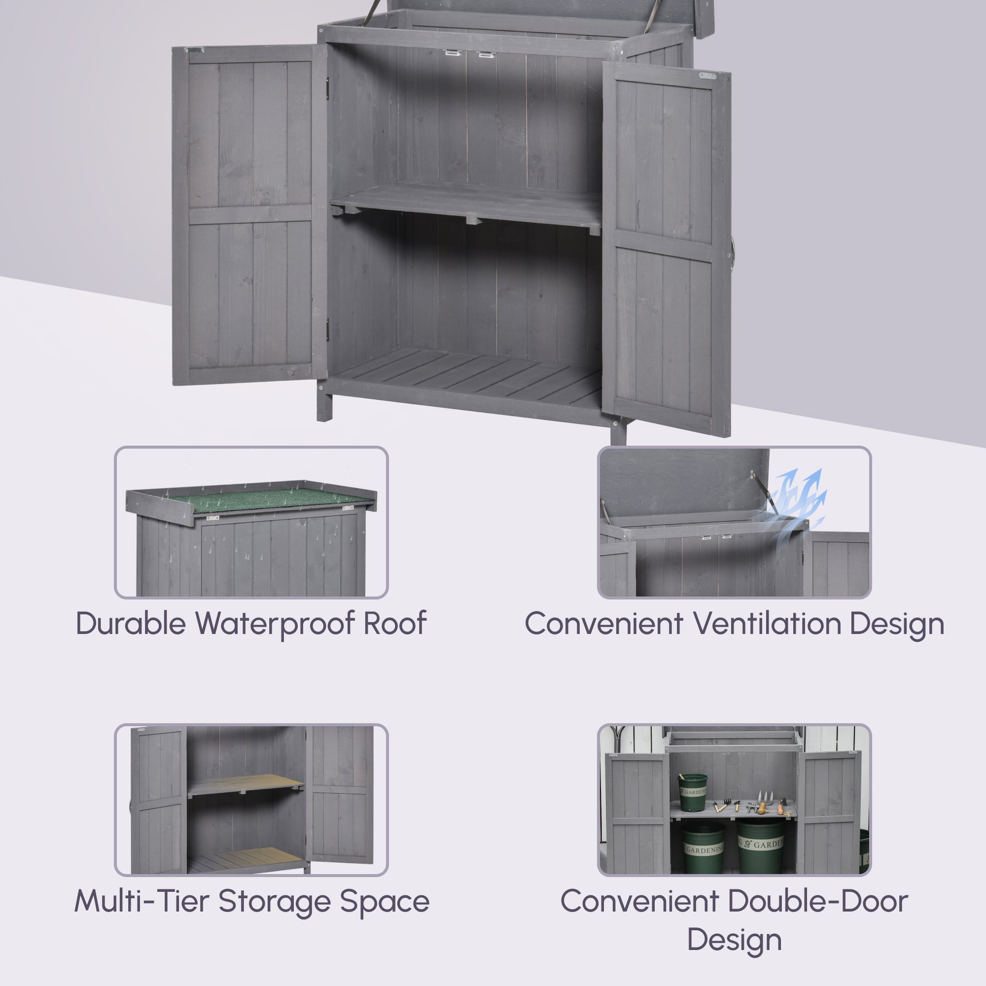 Wooden Garden Tool Storage Shed - Dark Grey 74x43x88cm-Patio & Garden > Lawn & Garden > Sheds > Outdoor Storage Cabinet-DECOROLALA