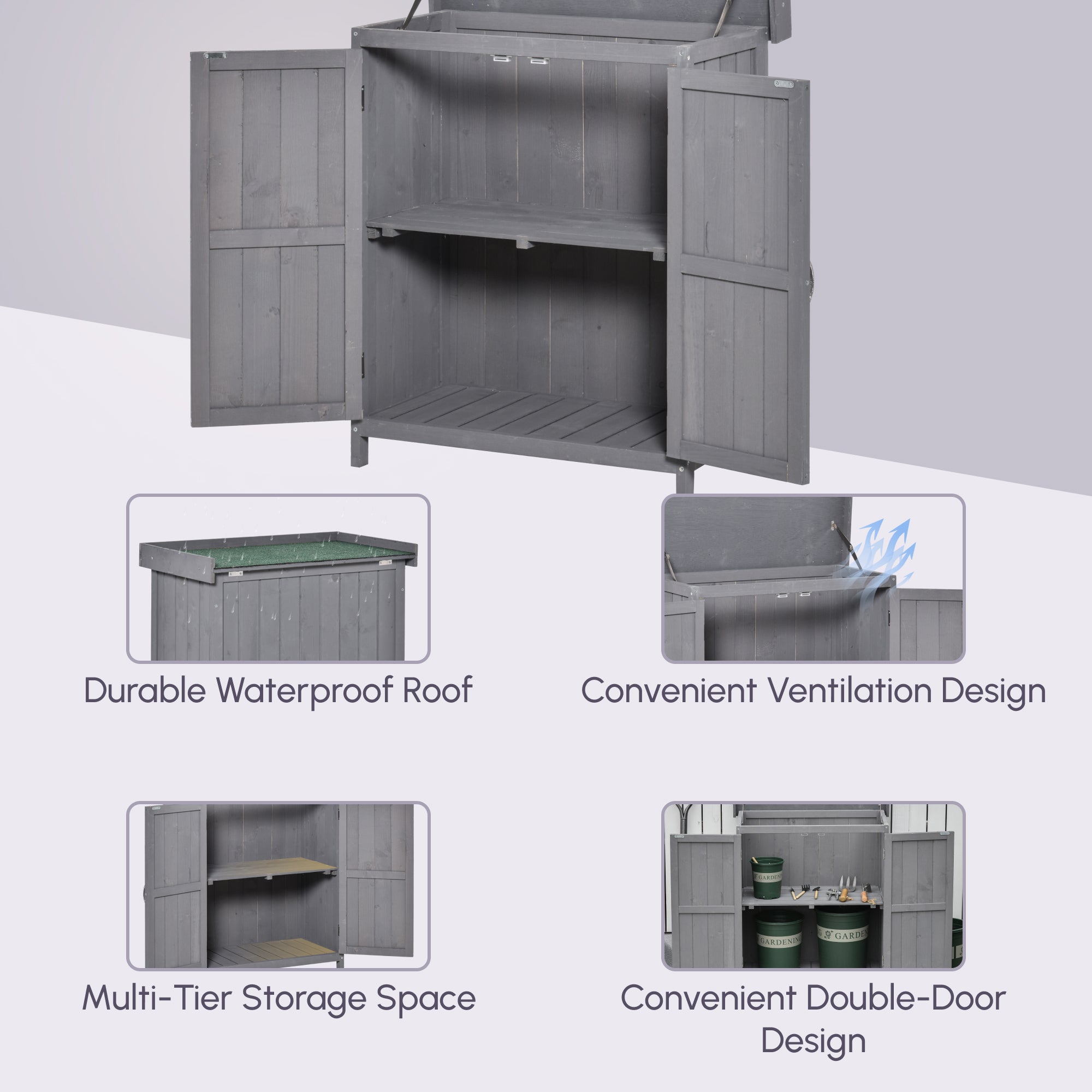 Wooden Garden Tool Storage Shed - Dark Grey 74x43x88cm-Patio & Garden > Lawn & Garden > Sheds > Outdoor Storage Cabinet-DECOROLALA