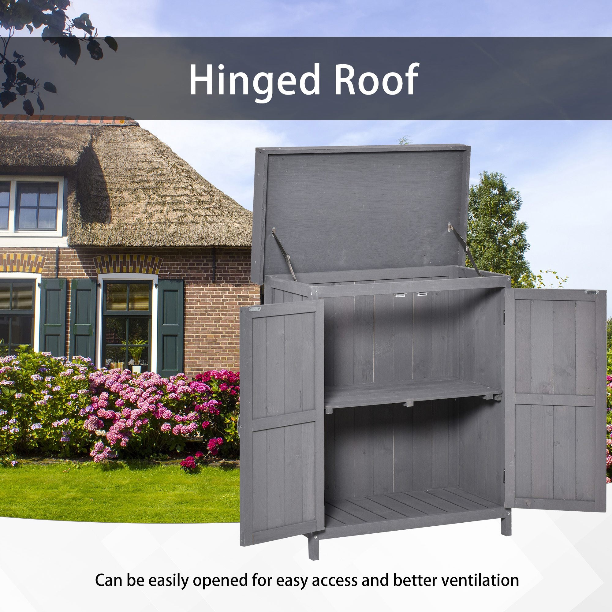 Wooden Garden Tool Storage Shed - Dark Grey 74x43x88cm-Patio & Garden > Lawn & Garden > Sheds > Outdoor Storage Cabinet-DECOROLALA