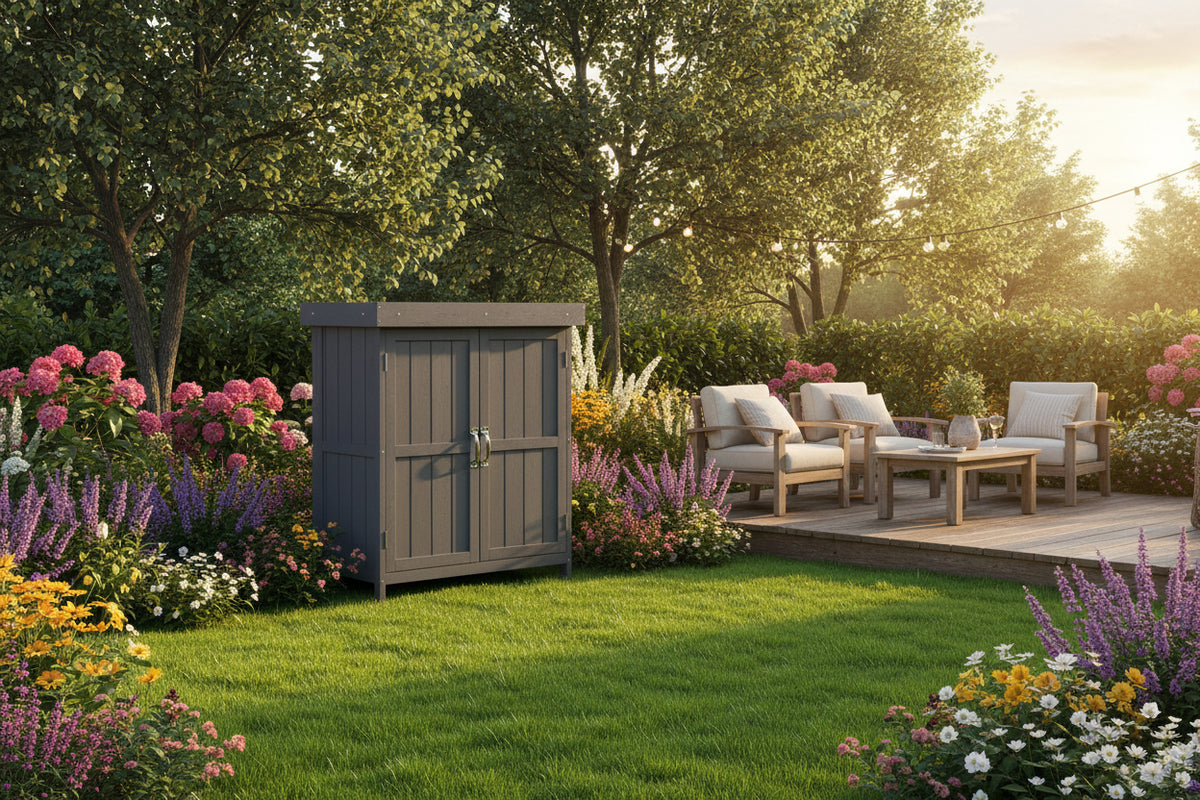 Wooden Garden Tool Storage Shed - Dark Grey 74x43x88cm-Patio & Garden > Lawn & Garden > Sheds > Outdoor Storage Cabinet-DECOROLALA