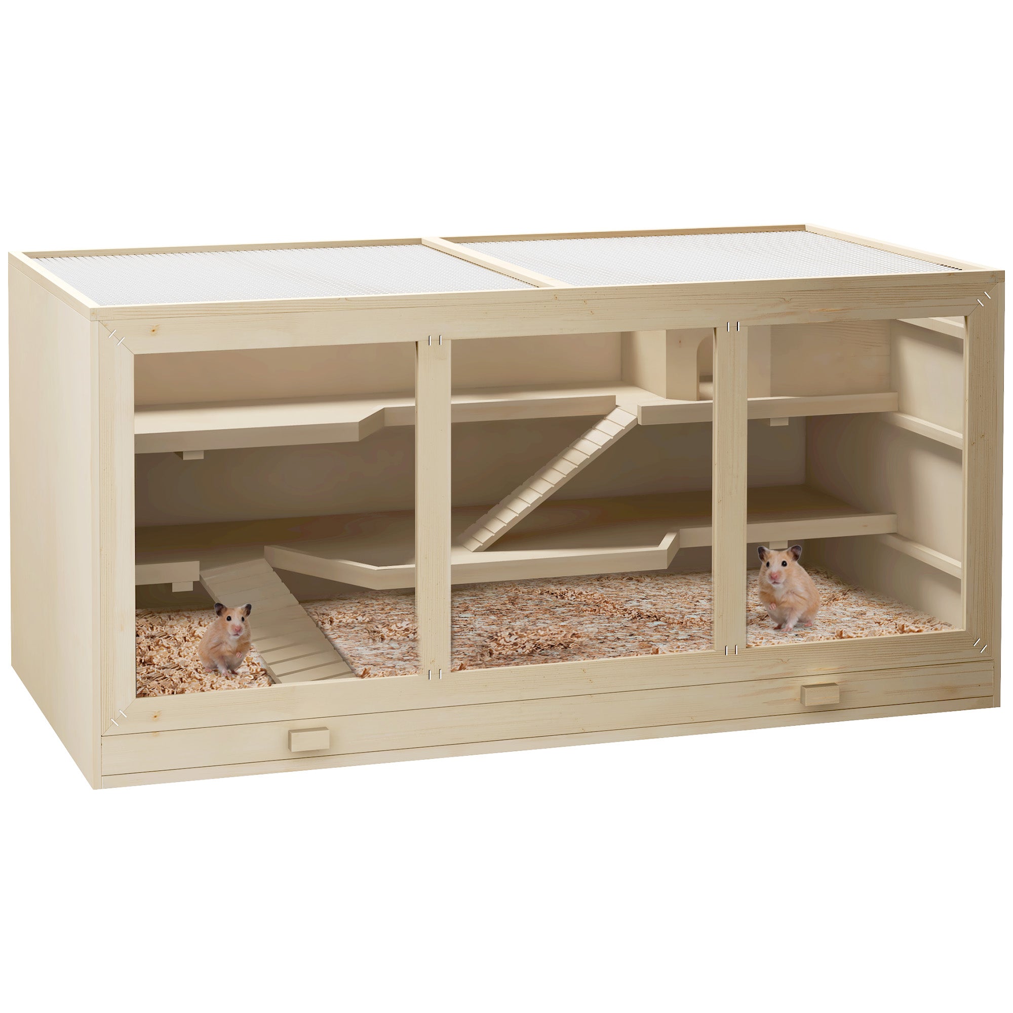 Wooden Hamster Cage Rat Cage with Slide, Tray, Natural Wood-Small Animals-DECOROLALA
