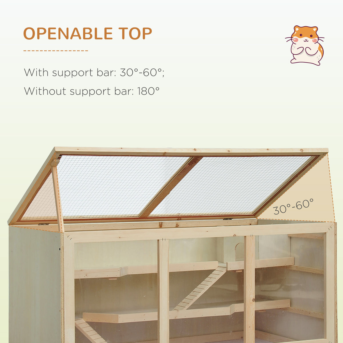 Wooden Hamster Cage with Slide and Tray - Natural Fir Wood 45"-Small Animals-DECOROLALA