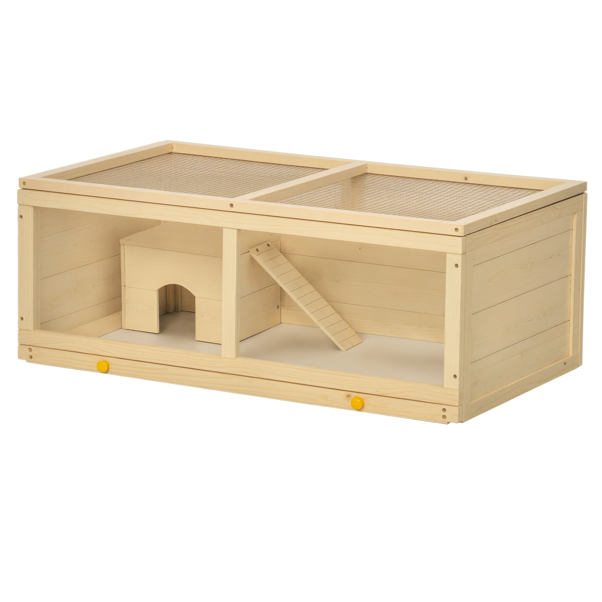 Wooden Hamster Cage with Sliding Tray and Ramp - Natural Fir Wood-Small Animals-DECOROLALA