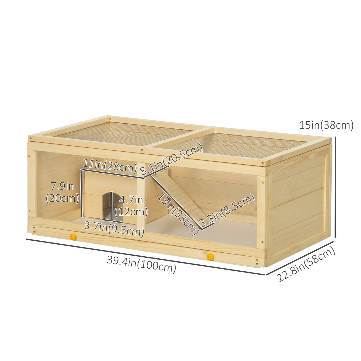Wooden Hamster Cage with Sliding Tray and Ramp - Natural Fir Wood-Small Animals-DECOROLALA