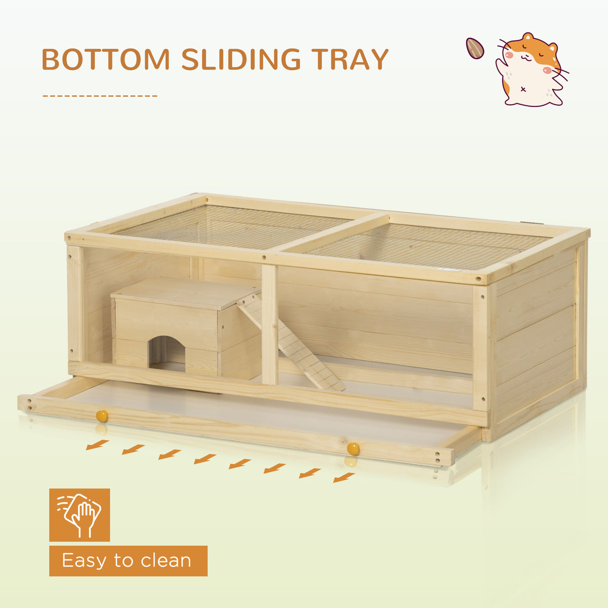 Wooden Hamster Cage with Sliding Tray and Ramp - Natural Fir Wood-Small Animals-DECOROLALA