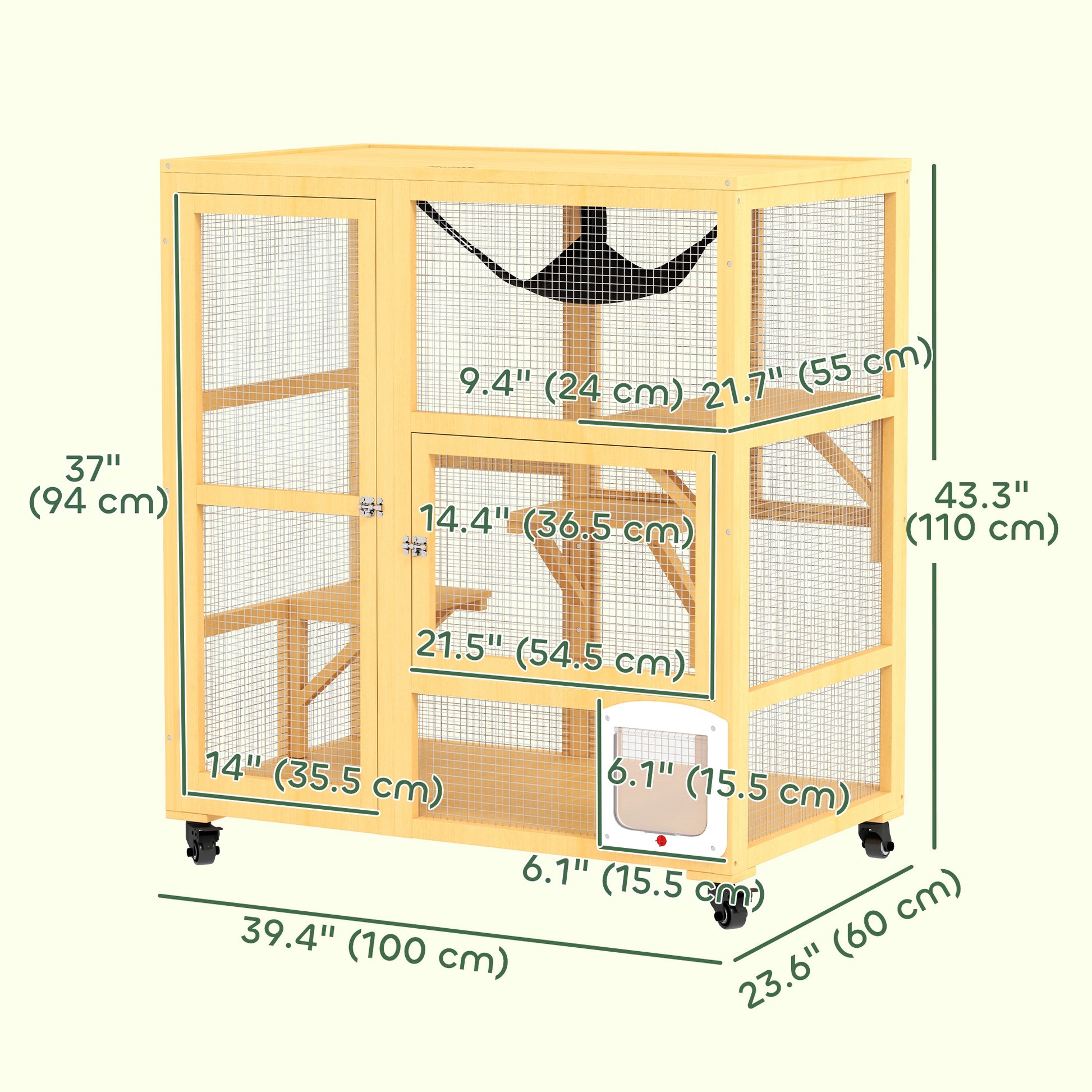 Wooden Indoor Cat Condo on Wheels - Yellow 43" H-DECOROLALA