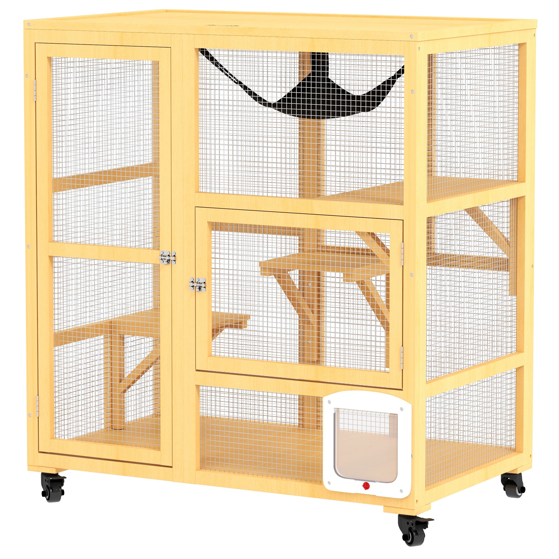 Wooden Indoor Cat Condo on Wheels - Yellow 43" H-DECOROLALA