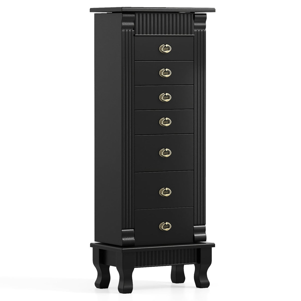 Wooden Jewelry Armoire Cabinet Storage Chest with Drawers and Swing Doors-Black-Jewelry Armoires-DECOROLALA