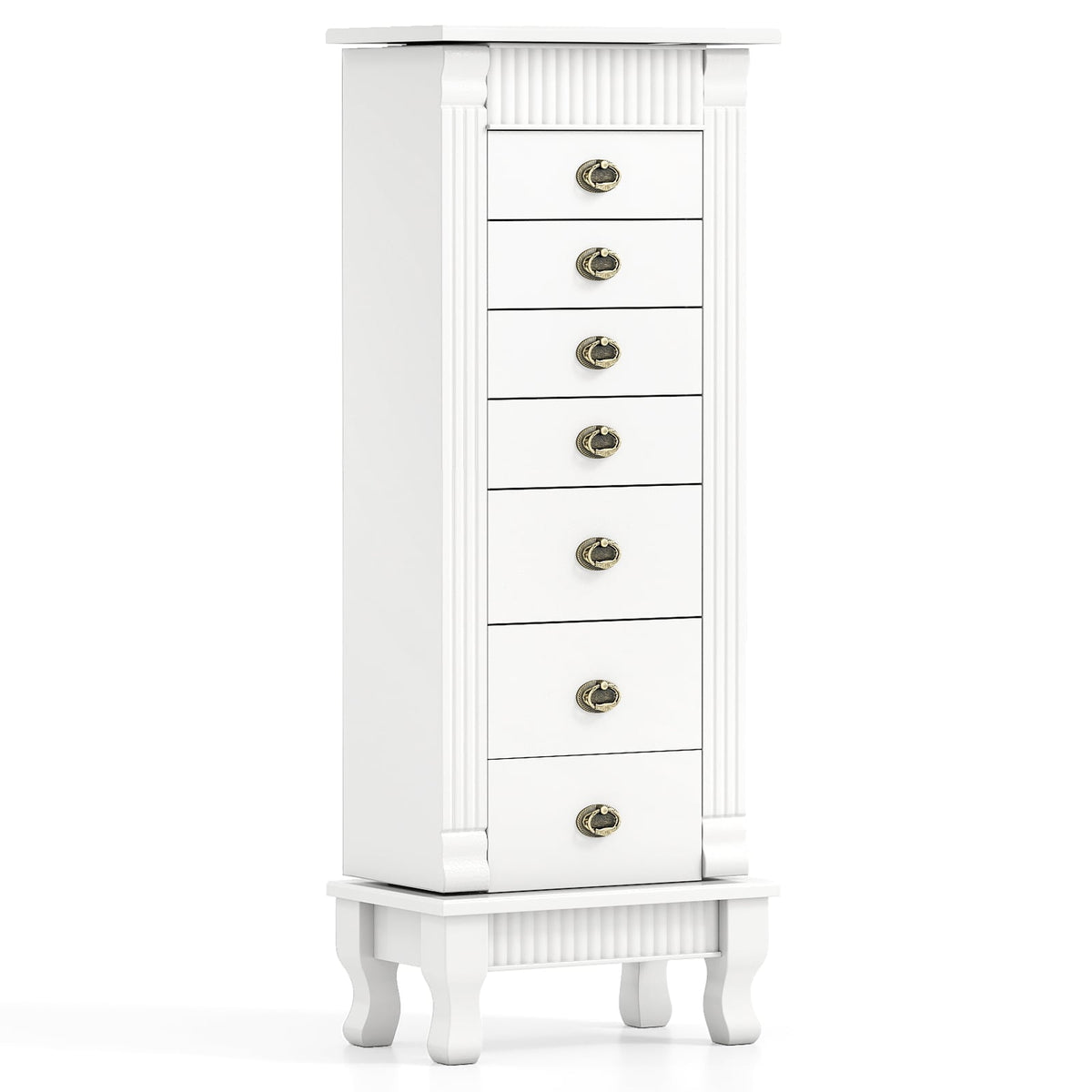 Wooden Jewelry Armoire Cabinet Storage Chest with Drawers and Swing Doors-White-Jewelry Armoires-DECOROLALA