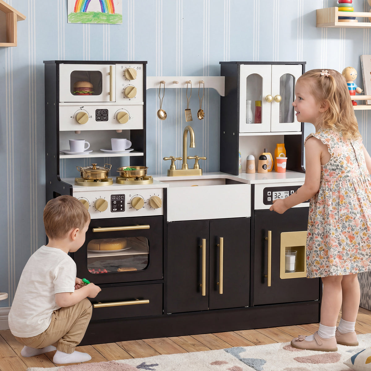 Wooden Kids Kitchen Playset - Lights & Sounds-Play Kitchen Sets-DECOROLALA