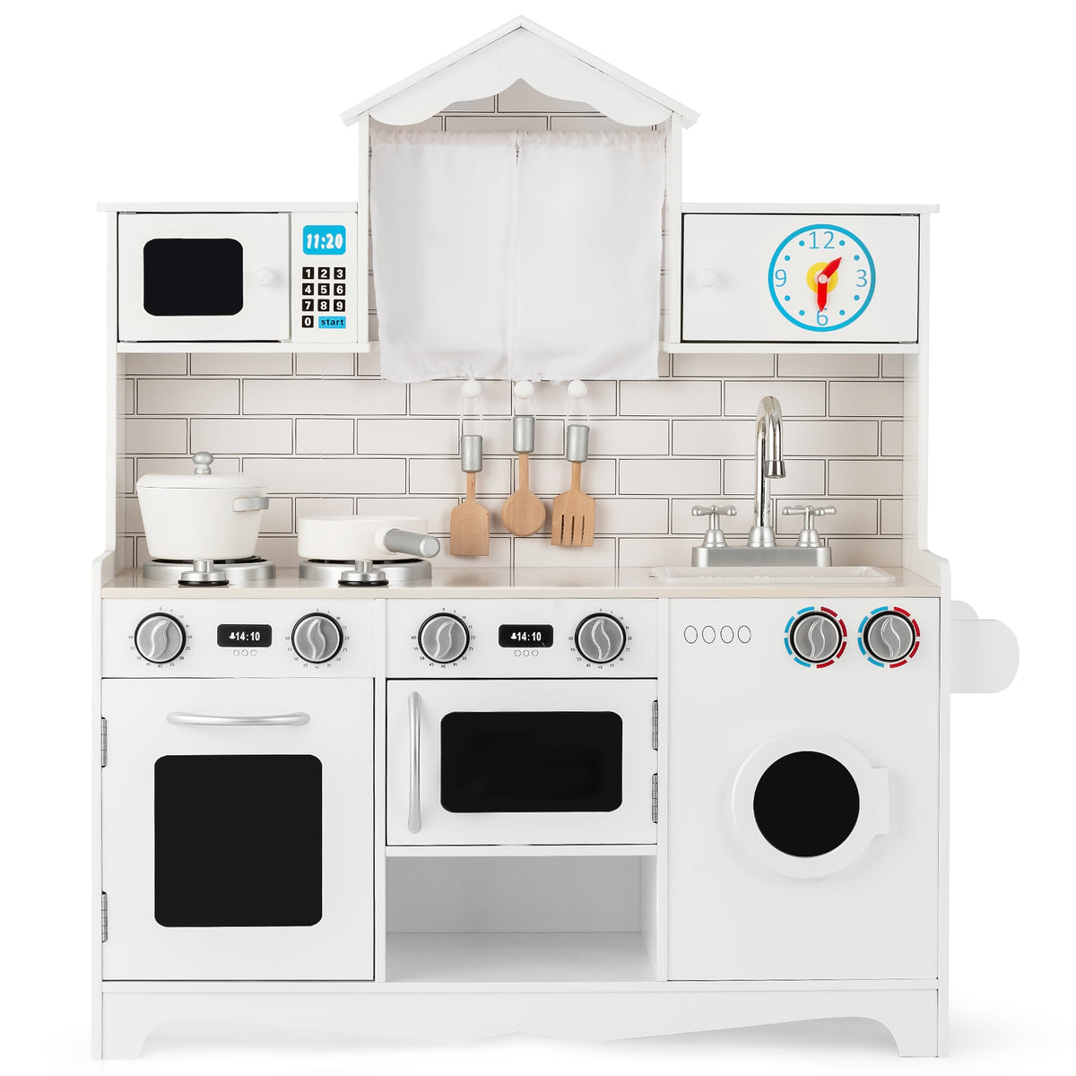 Wooden Kids Kitchen Playset - White 30.5"-Play Kitchen Sets-DECOROLALA