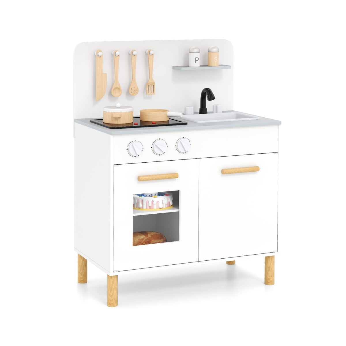 Wooden Kids Kitchen Playset with Accessories - 22" x 12" x 30"-Play Kitchen Sets-DECOROLALA