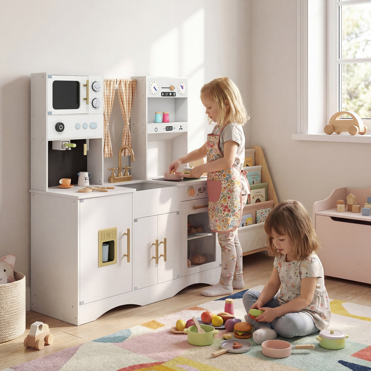 Wooden Kids Kitchen Playset with Accessories - 40" x 43"-Play Kitchen Sets-DECOROLALA