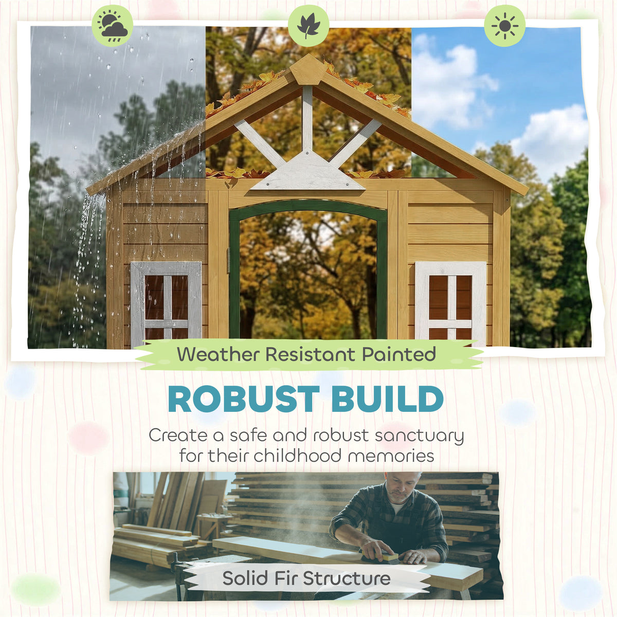 Outdoor Playhouse, Wooden Kids Playhouse with Door, 3 Windows, 2 Flower Boxes for Garden, Indoor Playroom, Ages 3â€“8-Toys & Games > Baby & Toddler Toys > Toy Playsets > Play Houses-DECOROLALA