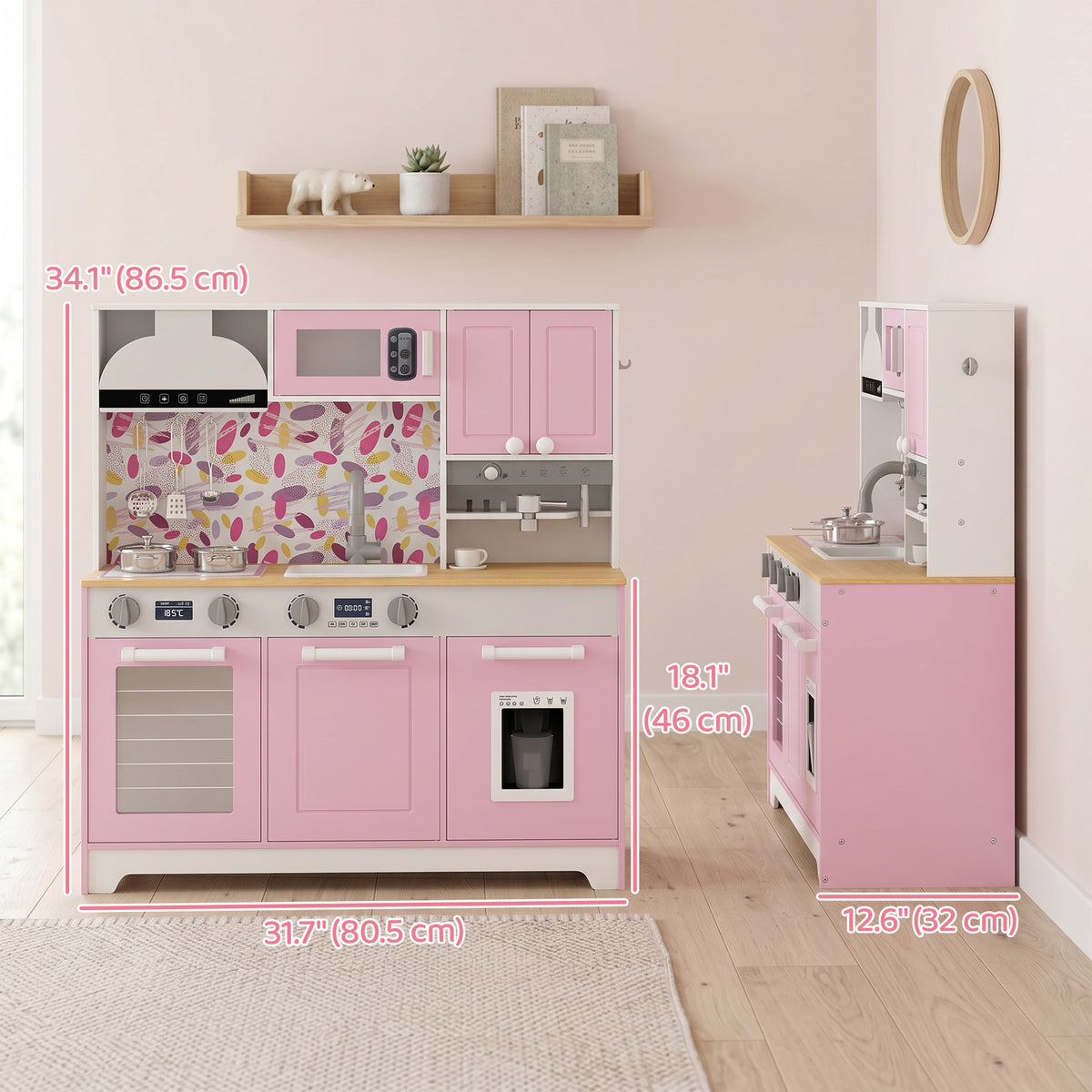 Play Kitchen, Kids Kitchen Playset with Coffee Maker, Ice Maker, Clicking Knobs, Storage, Accessories for 3-8 Years-Toys & Games > Baby & Toddler Toys > Toy Playsets > Play Kitchen-DECOROLALA