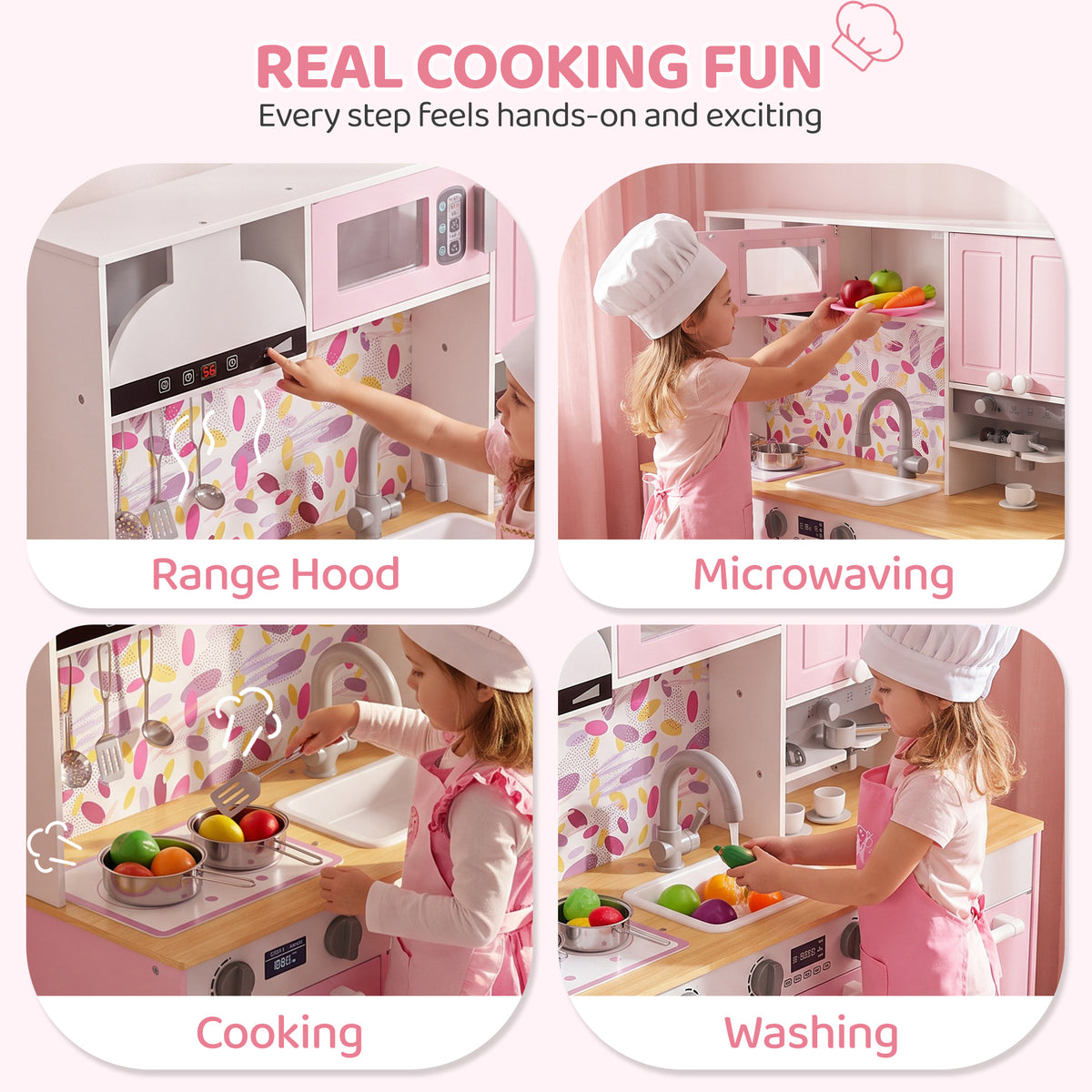Play Kitchen, Kids Kitchen Playset with Coffee Maker, Ice Maker, Clicking Knobs, Storage, Accessories for 3-8 Years-Toys & Games > Baby & Toddler Toys > Toy Playsets > Play Kitchen-DECOROLALA
