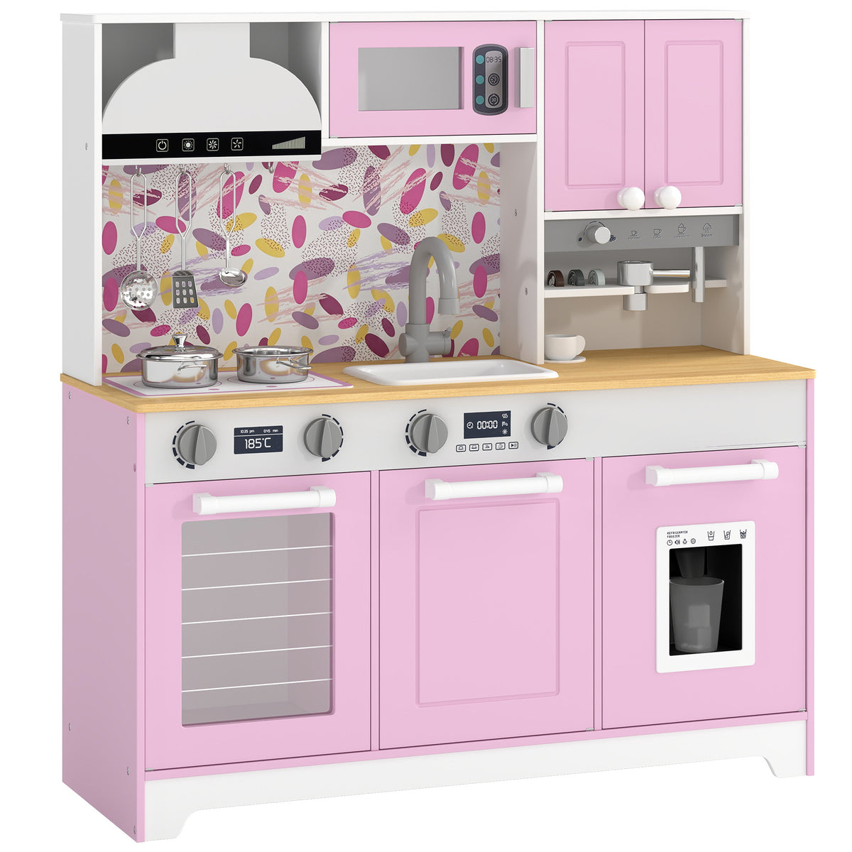 Play Kitchen, Kids Kitchen Playset with Coffee Maker, Ice Maker, Clicking Knobs, Storage, Accessories for 3-8 Years-Toys & Games > Baby & Toddler Toys > Toy Playsets > Play Kitchen-DECOROLALA