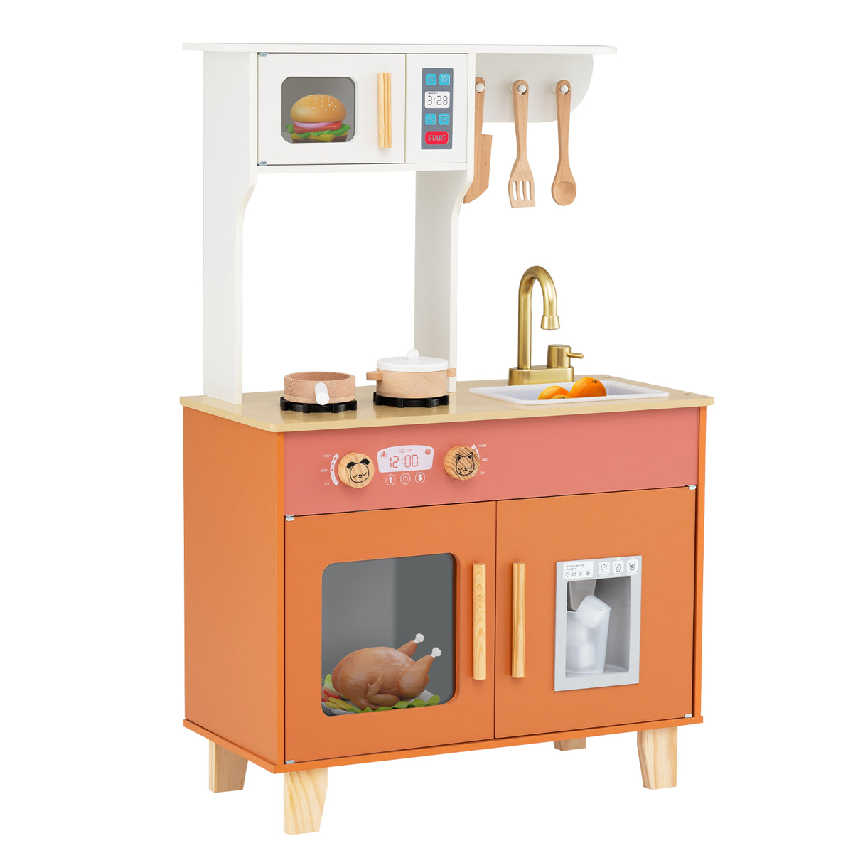 Wooden Kids Play Kitchen Playset with Accessories-Play Kitchen Sets-DECOROLALA