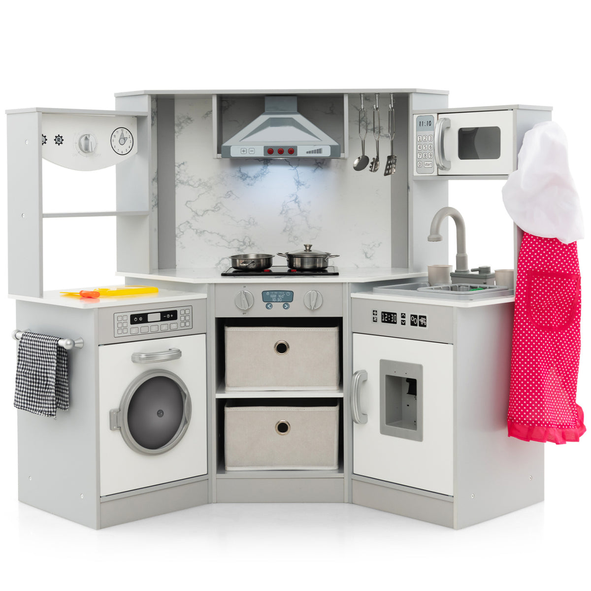 Wooden Kids Play Kitchen Playset with Lights and Sounds - MDF-Play Kitchen Sets-DECOROLALA