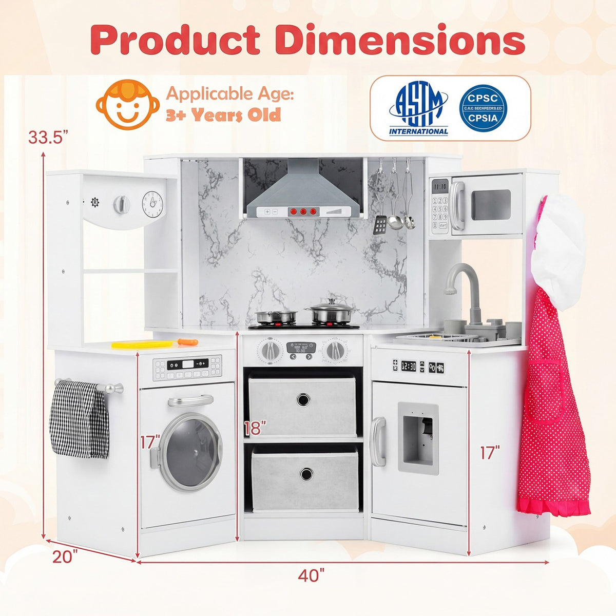 Wooden Kids Play Kitchen Playset with Realistic Lights and Sounds