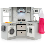 Wooden Kids Play Kitchen Playset with Realistic Lights and Sounds