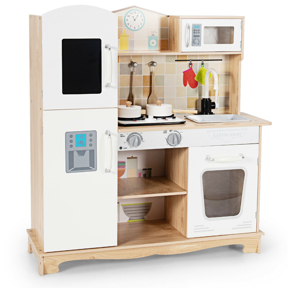 Wooden Kids Pretend Kitchen Playset - MDF with Utensils and Sound-Play Kitchen Sets-DECOROLALA