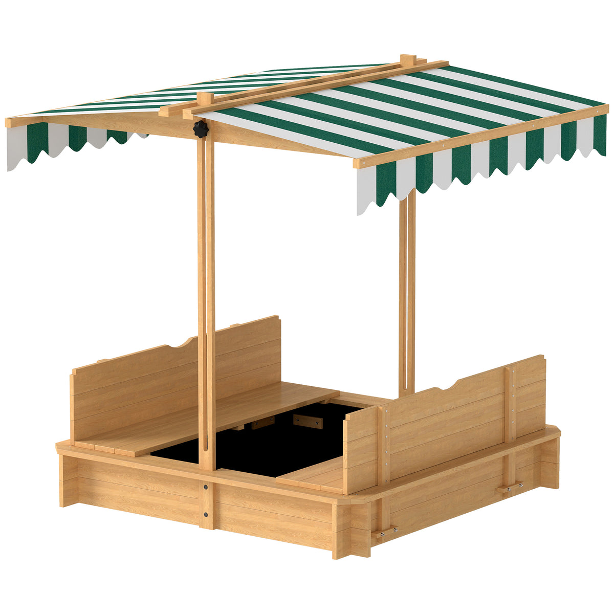 Wooden Kids Sandbox with Cover, Sand Play Station with Foldable Bench Seats and Adjustable Canopy, Light Brown-Sandboxes-DECOROLALA