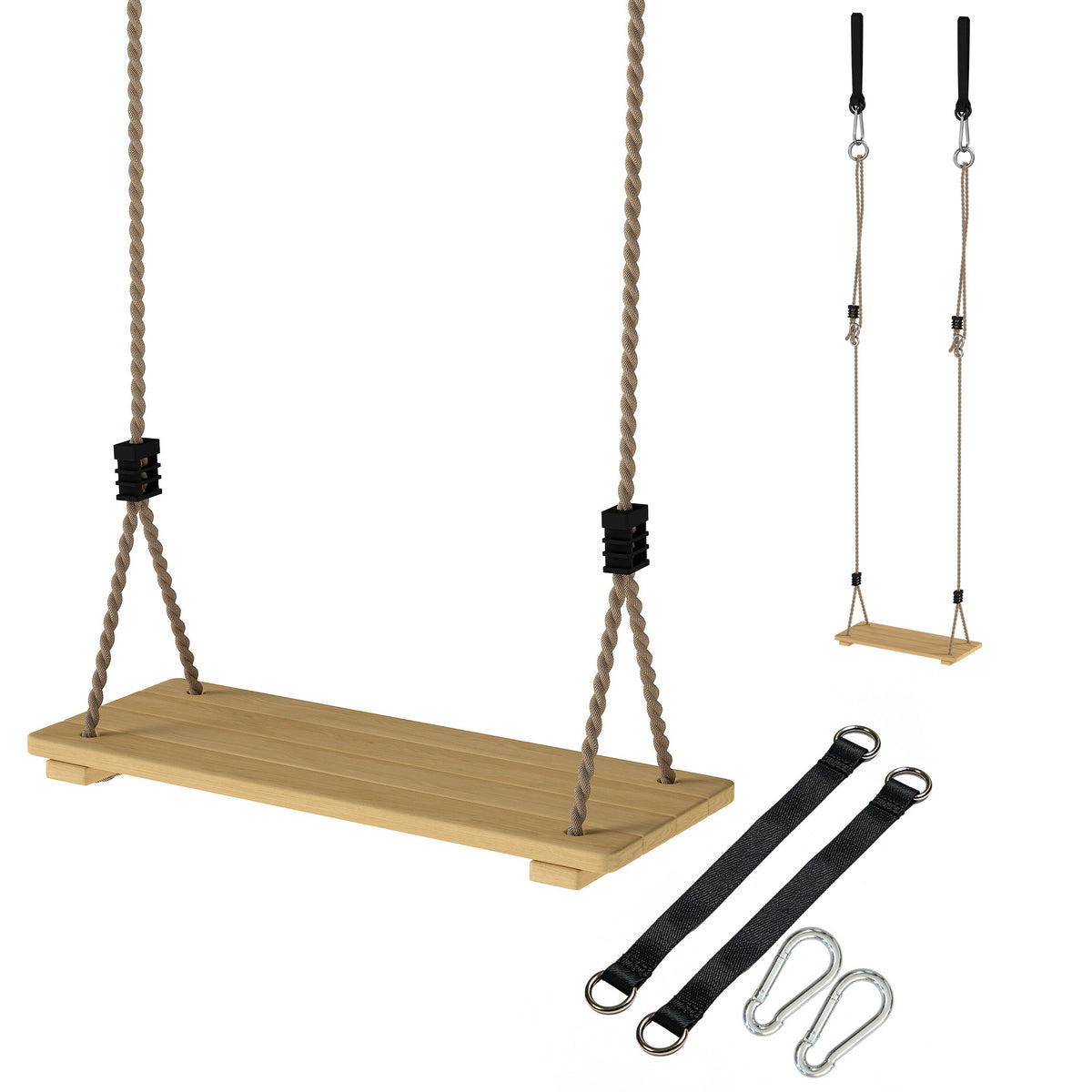 Wooden Swing Seat for Backyard Adjustable Rope Outdoor Playground Playset for Kids with Tree Straps Carabiners-Toys & Games > Kids Outdoor Play > Gym Sets & Swings-DECOROLALA