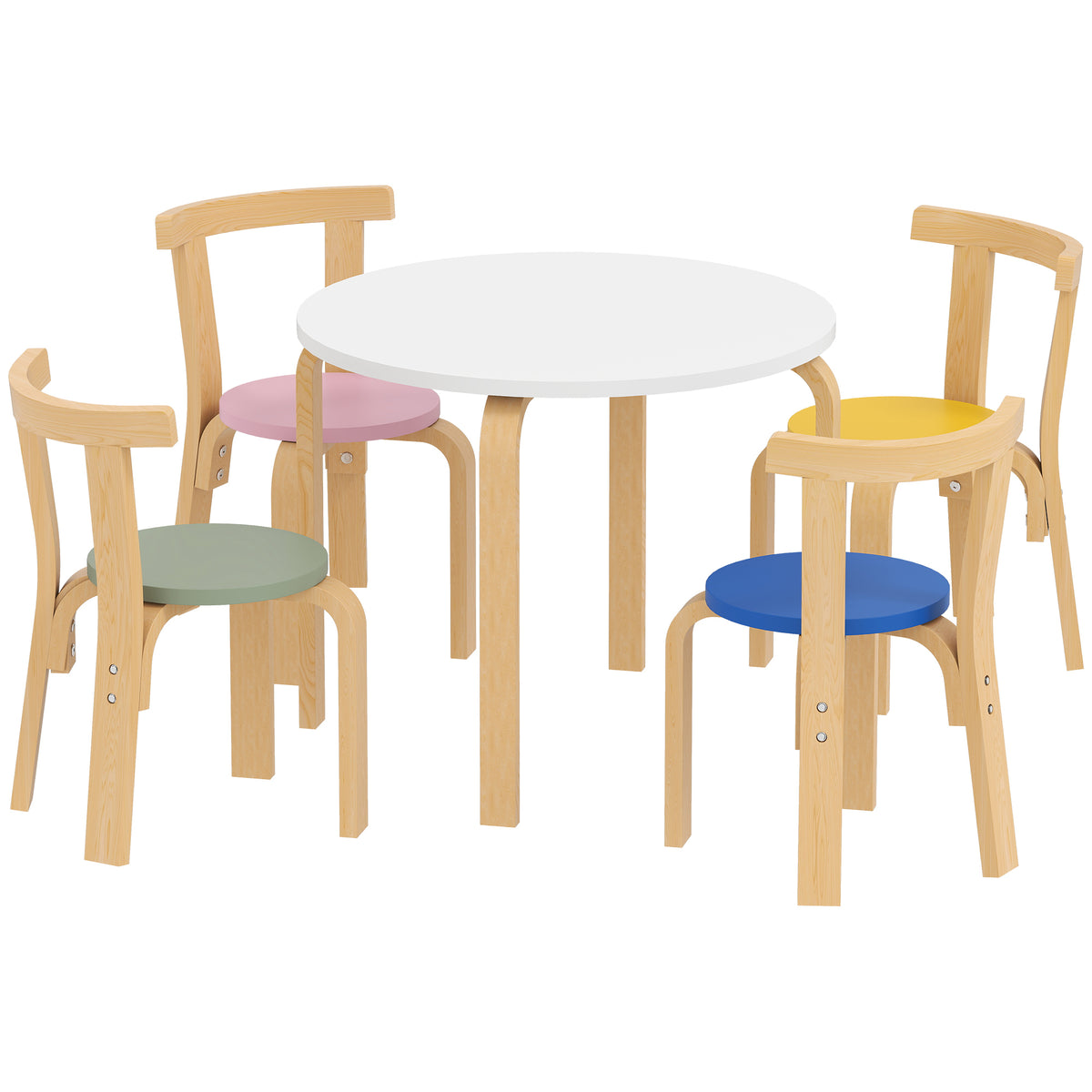 Aosom Wooden Kids Table and 4 Chairs Set - Multi-Colored 3-8 Years-Toys & Games > Toddler & Kids Furniture > Kids Table Sets-DECOROLALA