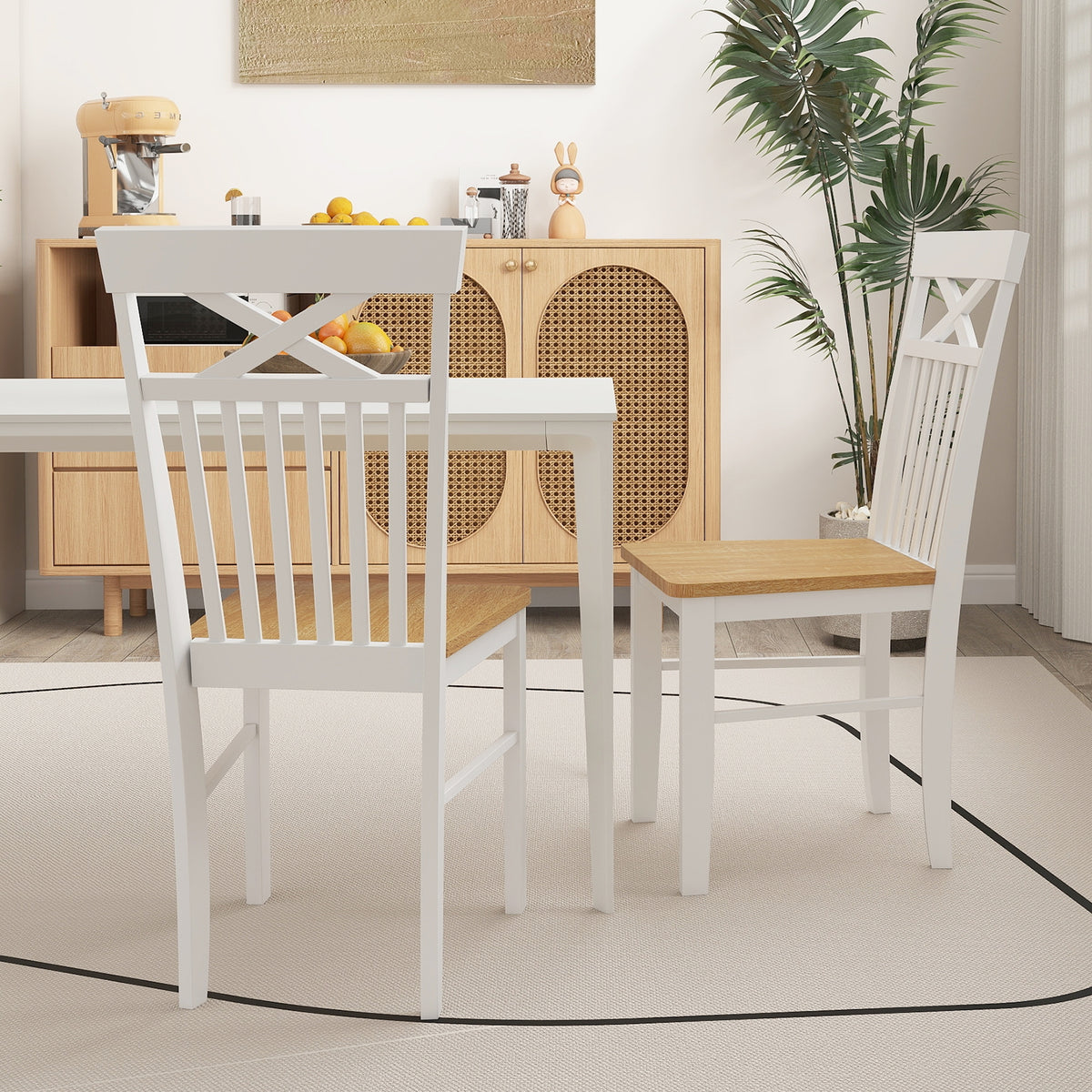 Wooden Kitchen Dining Chair Set of 2 with Rubber Wood Frame-Natural-Dining Chairs-DECOROLALA
