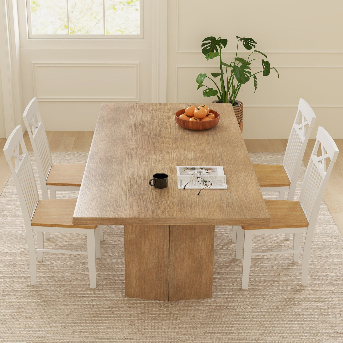 Wooden Kitchen Dining Chair Set of 2 with Rubber Wood Frame-Natural-Dining Chairs-DECOROLALA