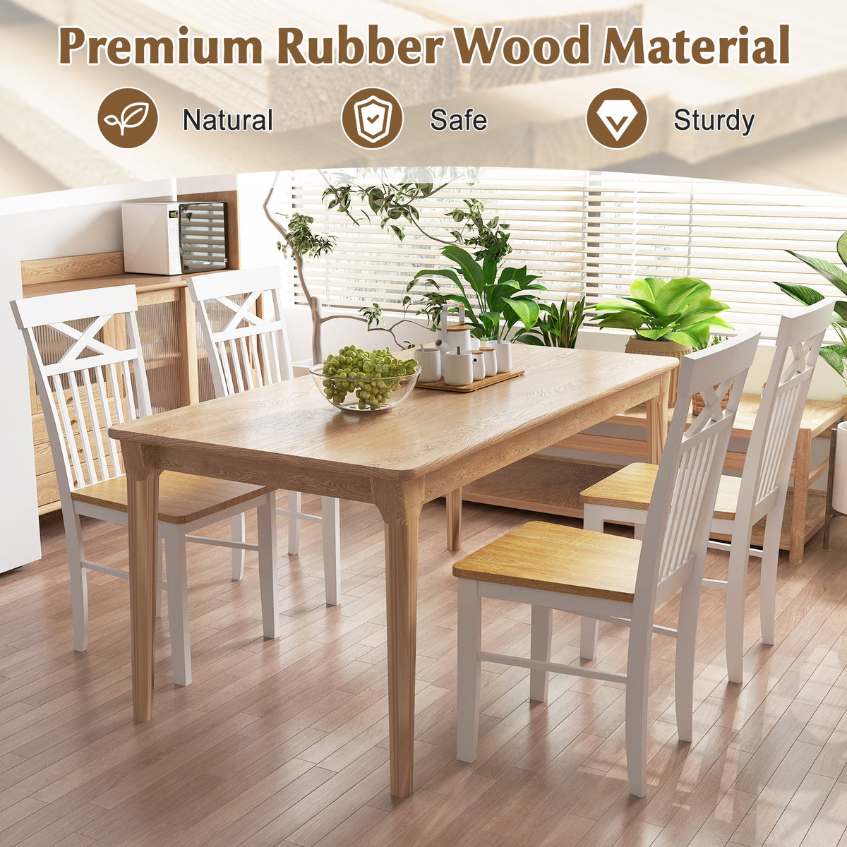 Wooden Kitchen Dining Chair Set of 2 with Rubber Wood Frame-Natural-Dining Chairs-DECOROLALA