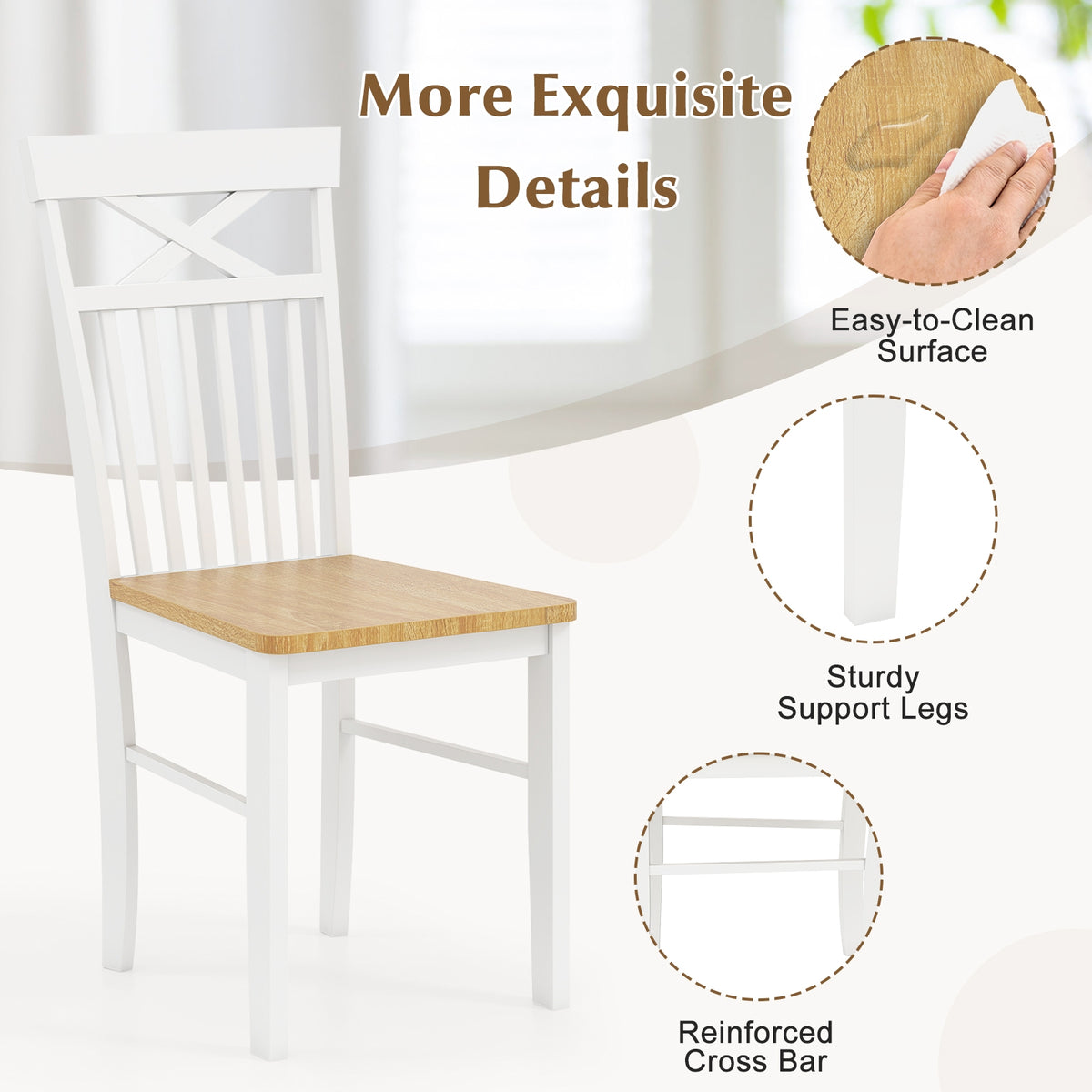 Wooden Kitchen Dining Chair Set of 2 with Rubber Wood Frame-Natural-Dining Chairs-DECOROLALA