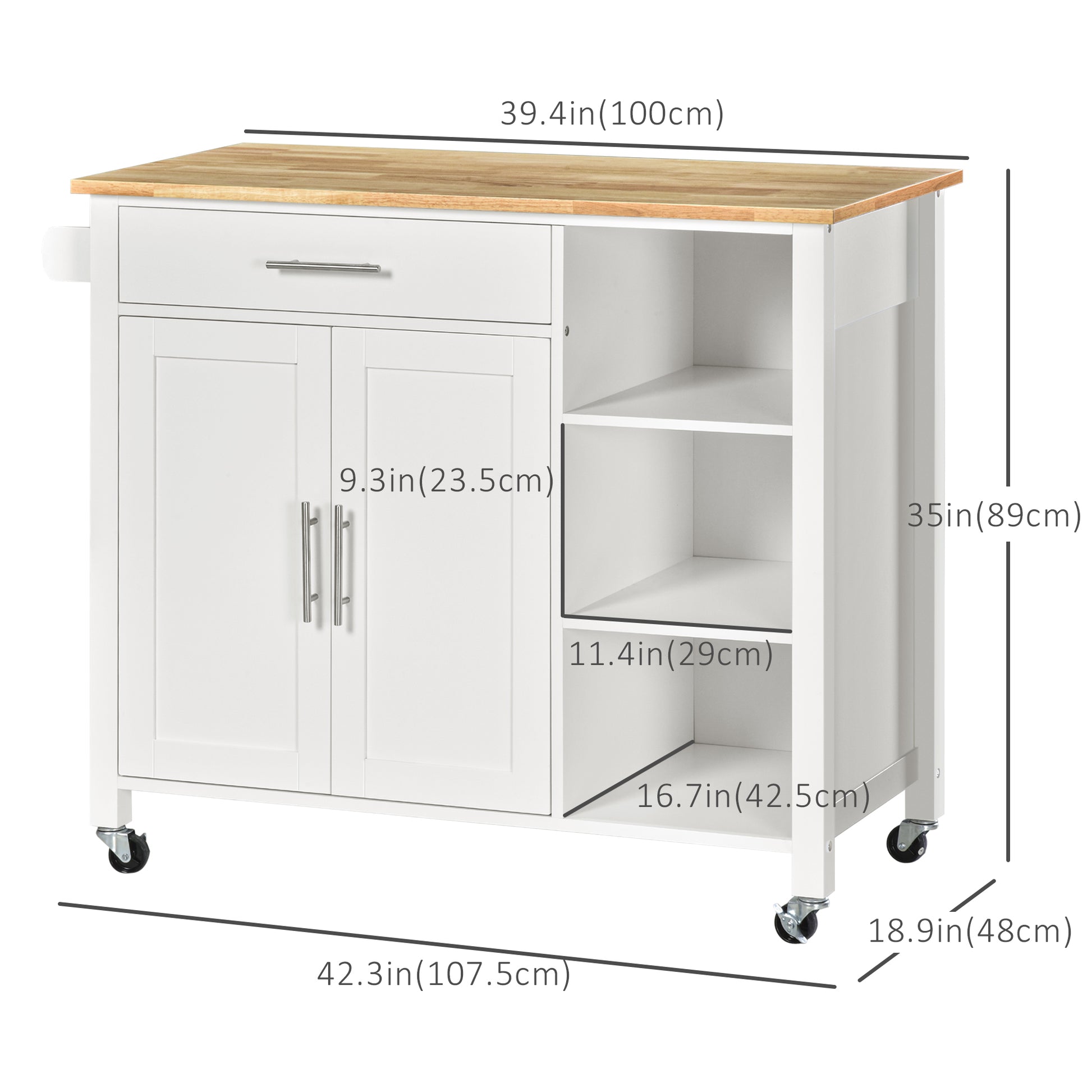 Wooden Kitchen Island Rolling Storage Cart - White-DECOROLALA