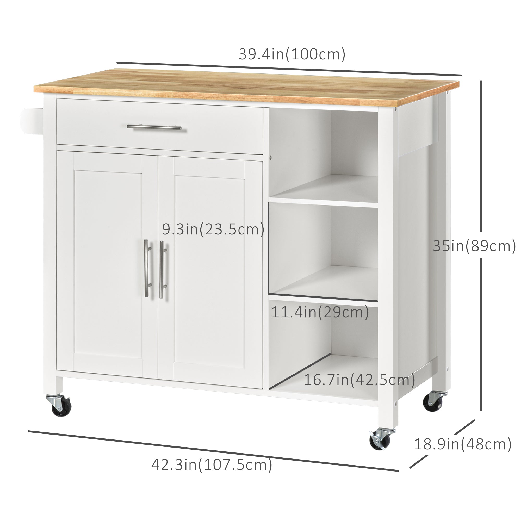 Wooden Kitchen Island Rolling Storage Cart - White-DECOROLALA