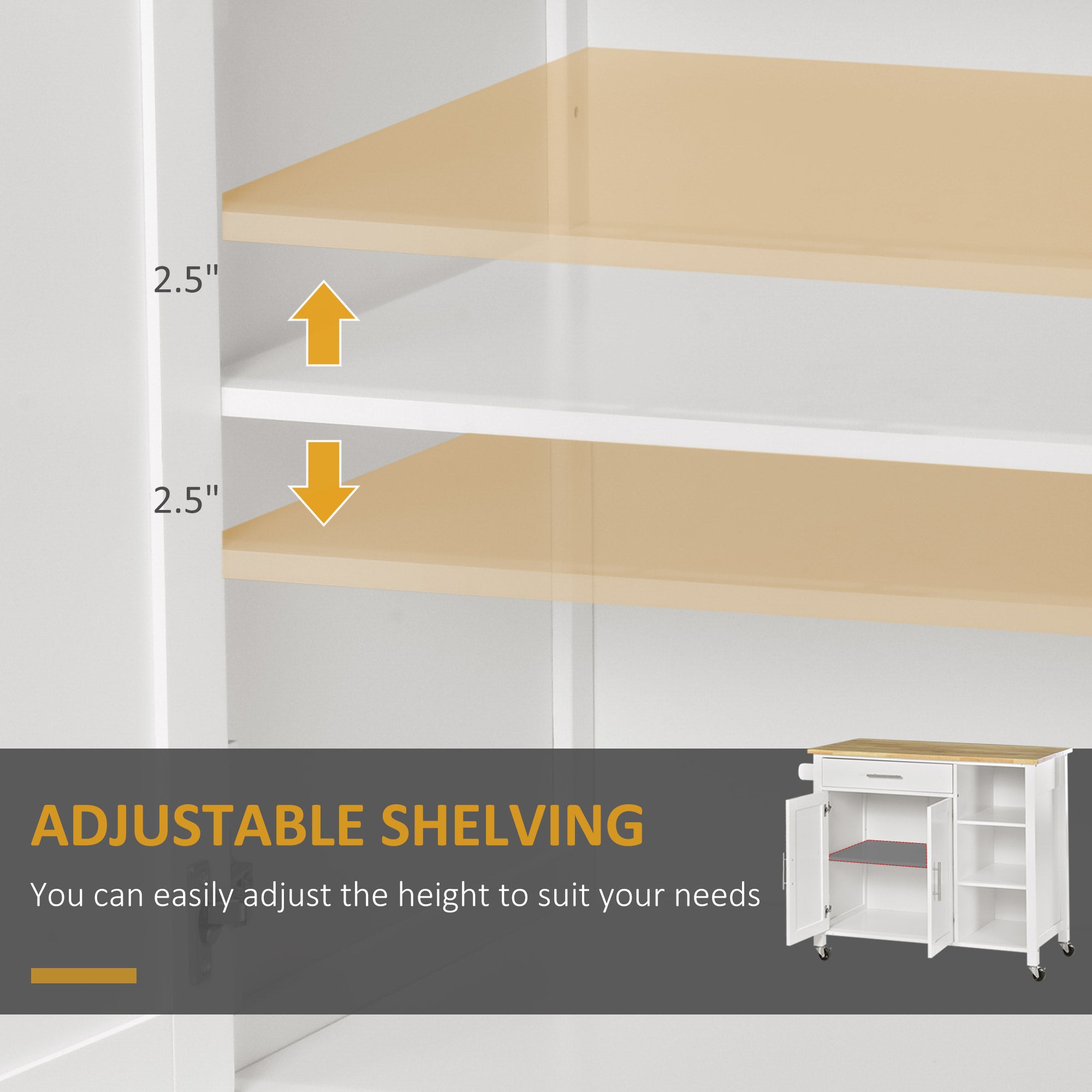 Wooden Kitchen Island Rolling Storage Cart - White-DECOROLALA