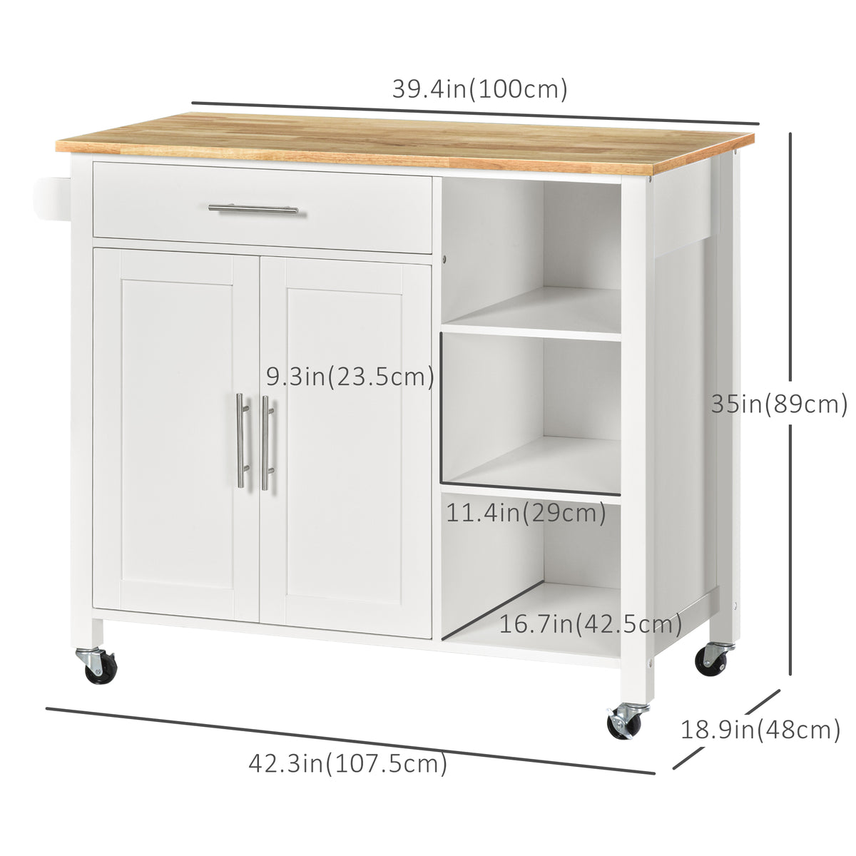 Wooden Kitchen Island Rolling Storage Cart - White-Kitchen Islands-DECOROLALA