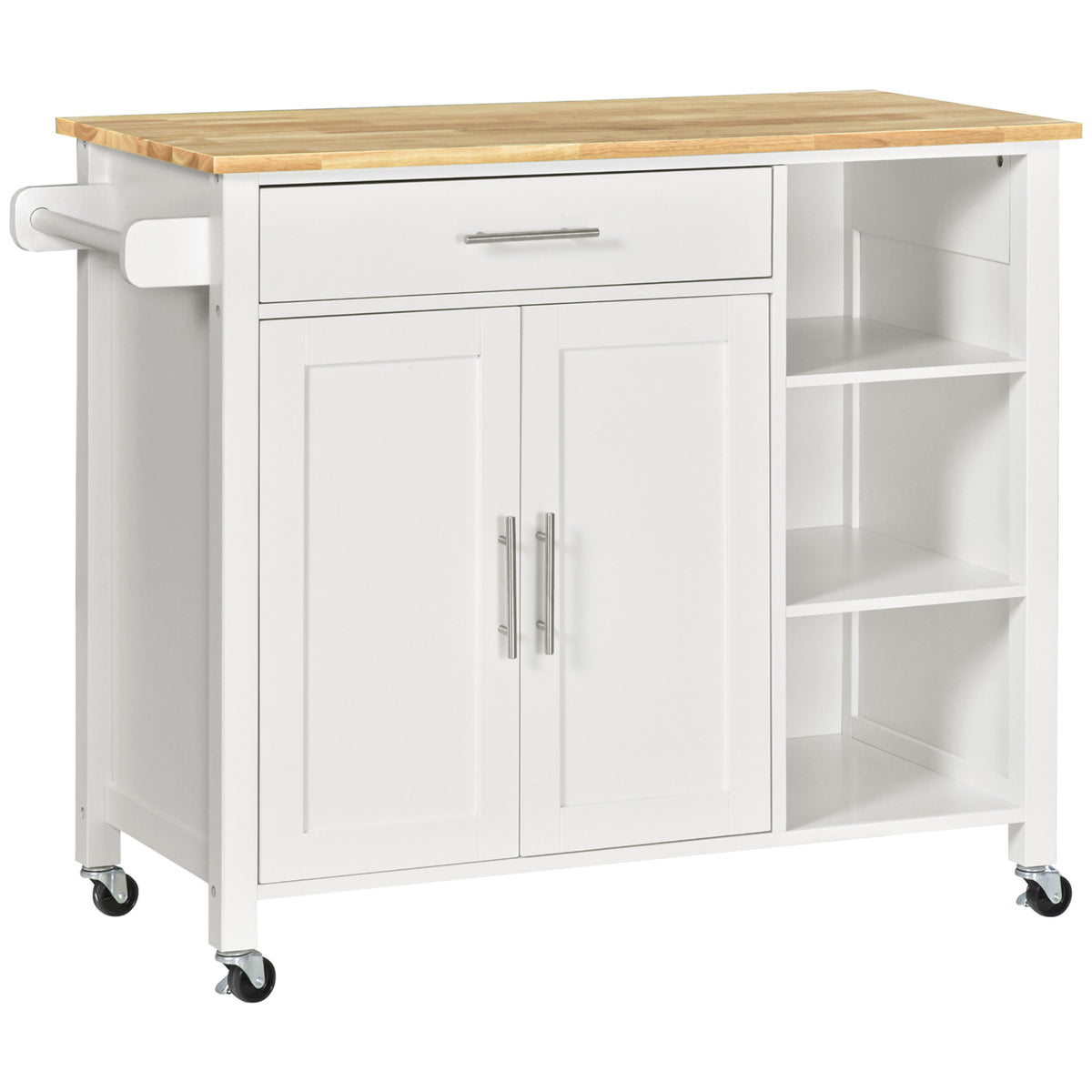 Wooden Kitchen Island Rolling Storage Cart - White-Kitchen Islands-DECOROLALA
