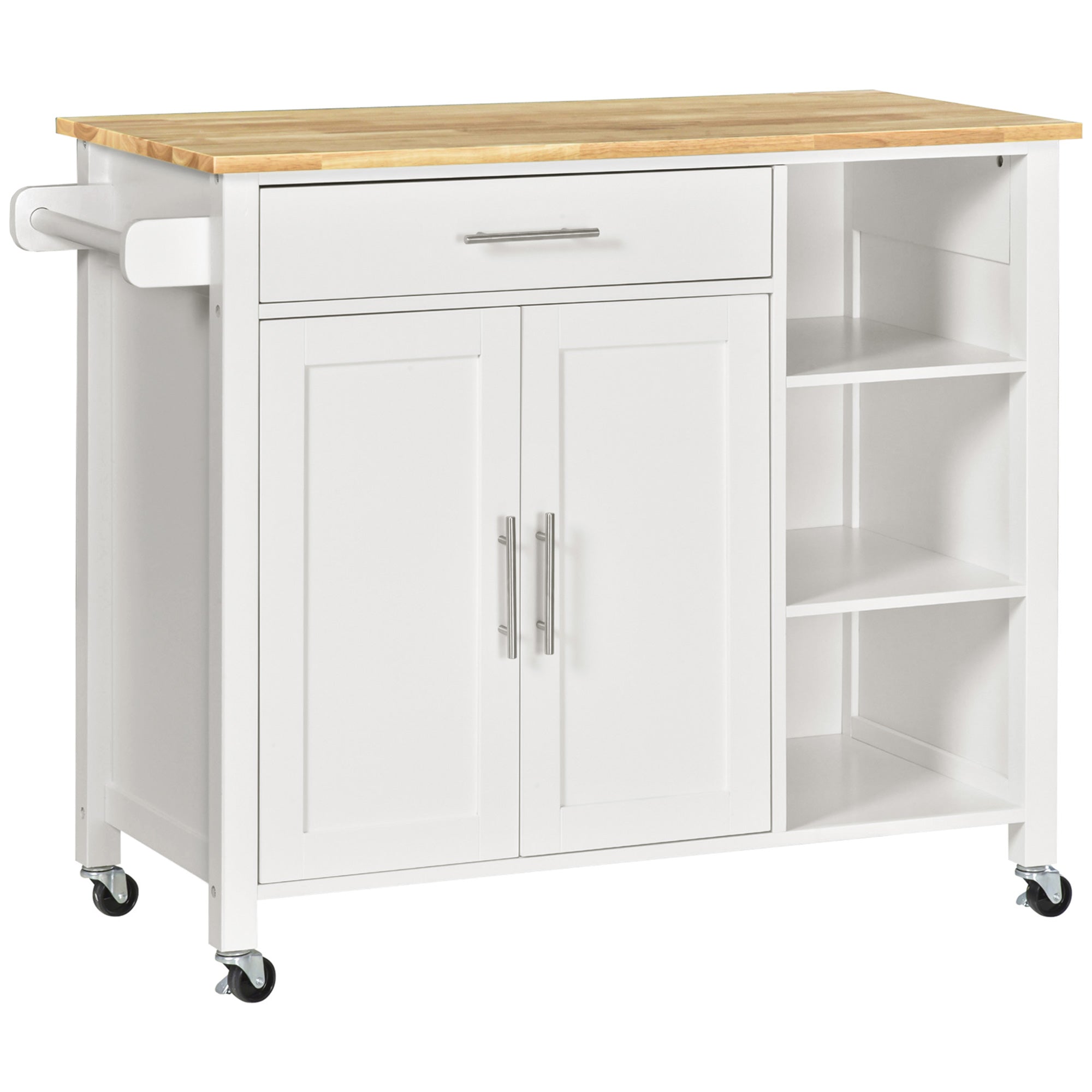 Wooden Kitchen Island Rolling Storage Cart - White-DECOROLALA