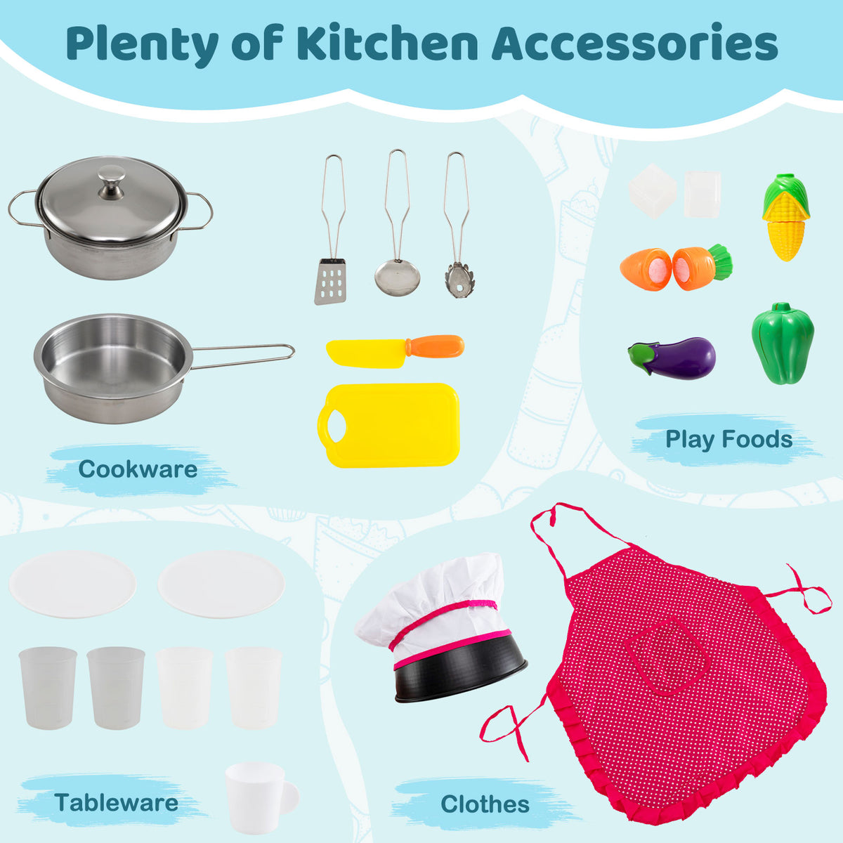 Wooden Kitchen Playset with Lights and Sounds for Ages 3+