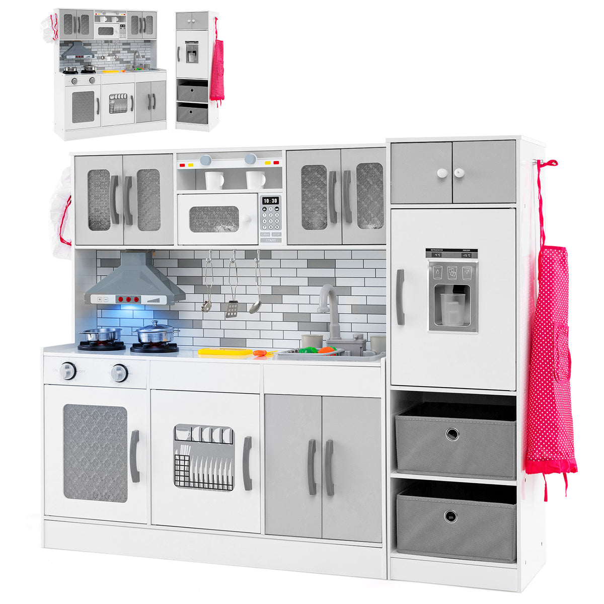 Wooden Kitchen Playset with Lights and Sounds for Ages 3+