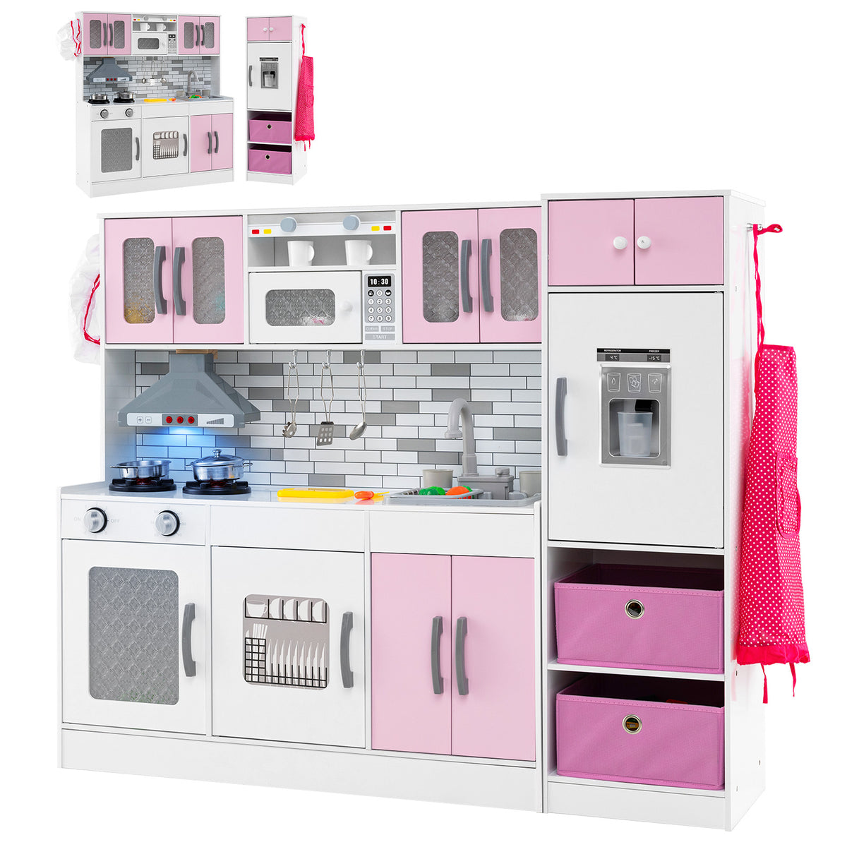 Wooden Kitchen Playset with Lights and Sounds for Ages 3+