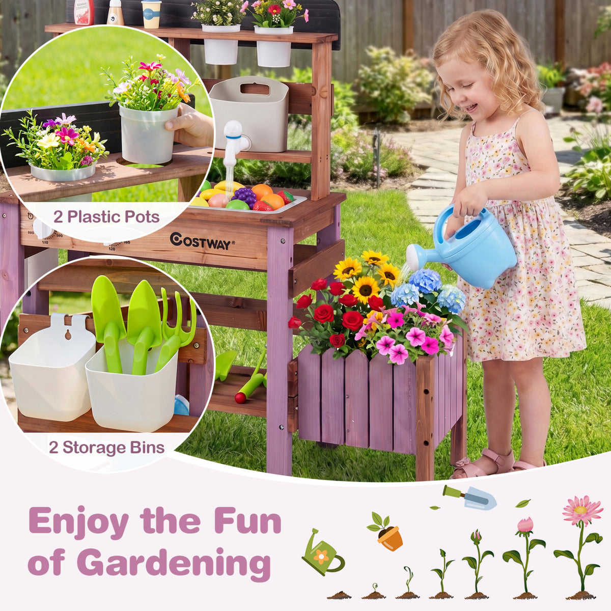 Wooden Mud Kitchen Set with Running Water Faucet Tank