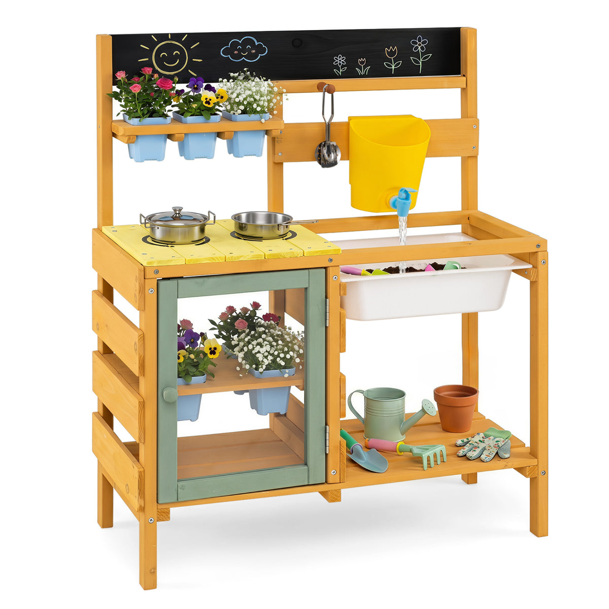 Wooden Mud Kitchen for Toddlers - Yellow-Play Kitchen Sets-DECOROLALA