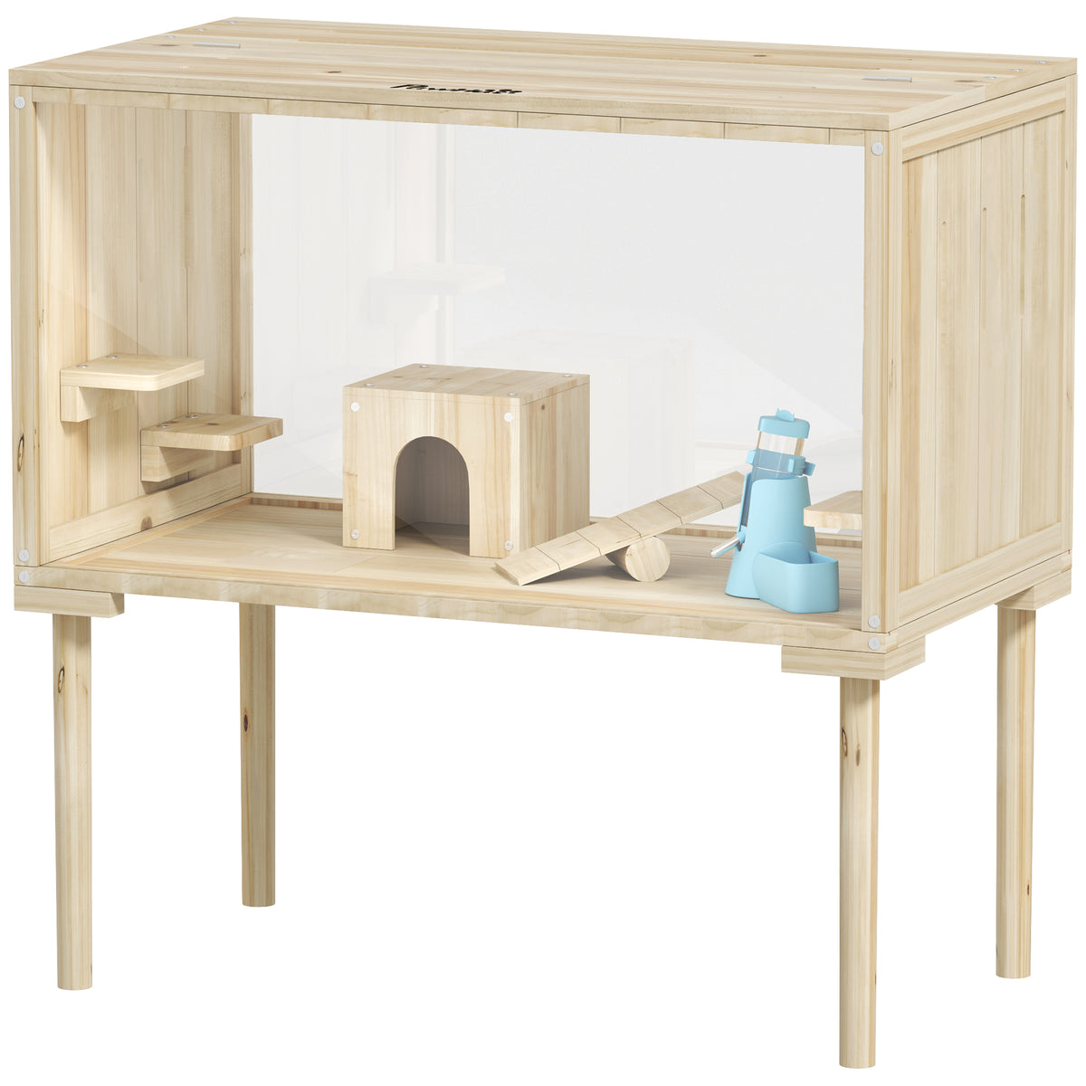 Wooden Multi-Level Hamster Cage with Accessories - 28" Natural Fir-Small Animal Supplies-DECOROLALA