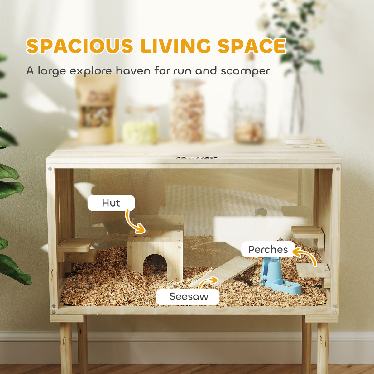 Wooden Multi-Level Hamster Cage with Accessories - 28" Natural Fir-Small Animals-DECOROLALA