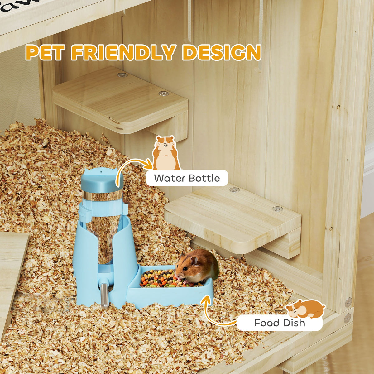 Wooden Multi-Level Hamster Cage with Accessories - 28" Natural Fir-Small Animals-DECOROLALA